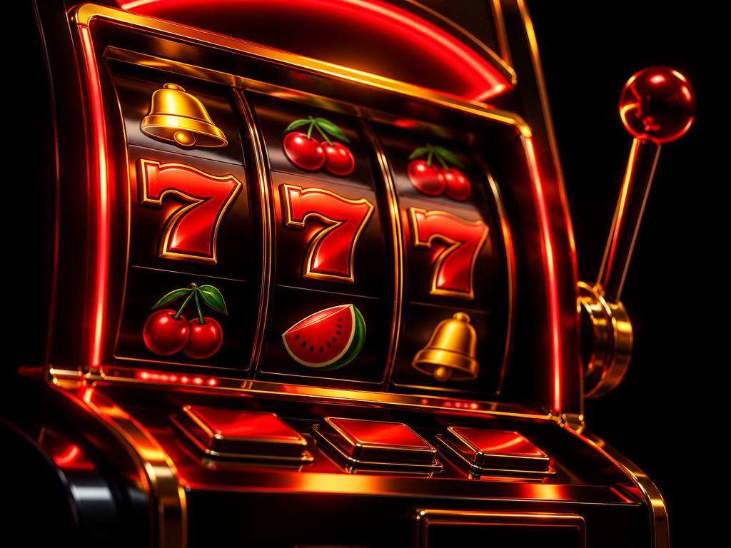 Leuchtender Spielautomat in rotem und goldenem Licht
