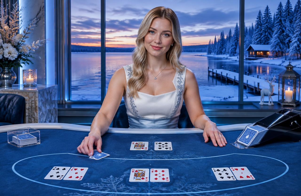 Luxuriöser Casinosaal mit Kronleuchtern und Spieltischen
